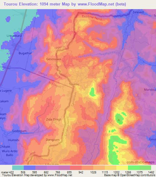 Tourou,Cameroon Elevation Map