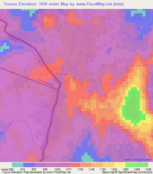 Tourou,Cameroon Elevation Map