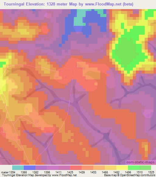 Tourningal,Cameroon Elevation Map