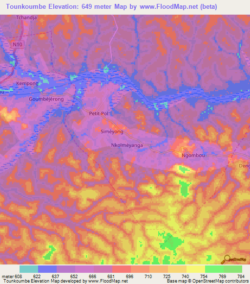 Tounkoumbe,Cameroon Elevation Map