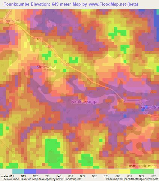 Tounkoumbe,Cameroon Elevation Map