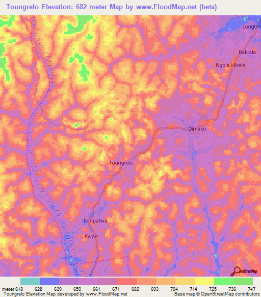 Toungrelo,Cameroon Elevation Map