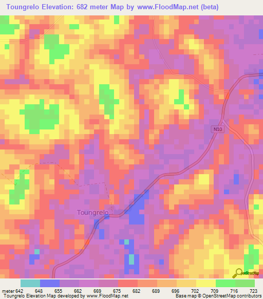 Toungrelo,Cameroon Elevation Map