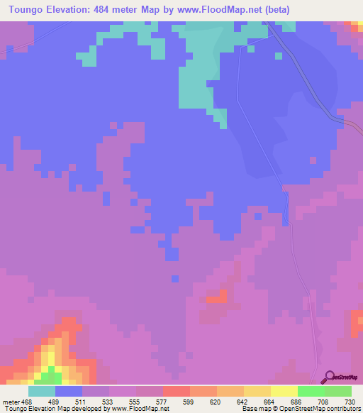 Toungo,Cameroon Elevation Map