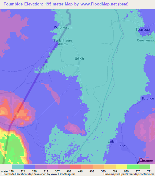 Toumbide,Cameroon Elevation Map