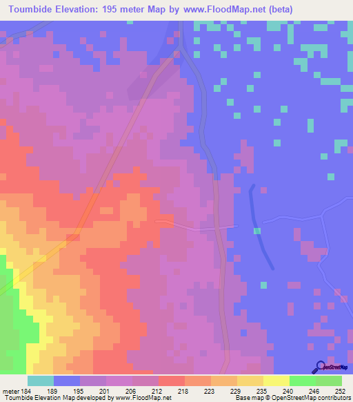 Toumbide,Cameroon Elevation Map