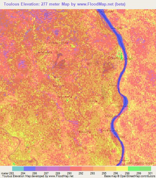 Toulous,Cameroon Elevation Map