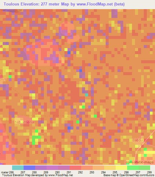 Toulous,Cameroon Elevation Map