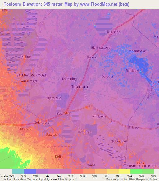 Touloum,Cameroon Elevation Map