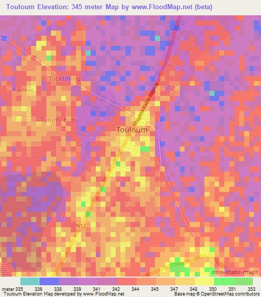 Touloum,Cameroon Elevation Map