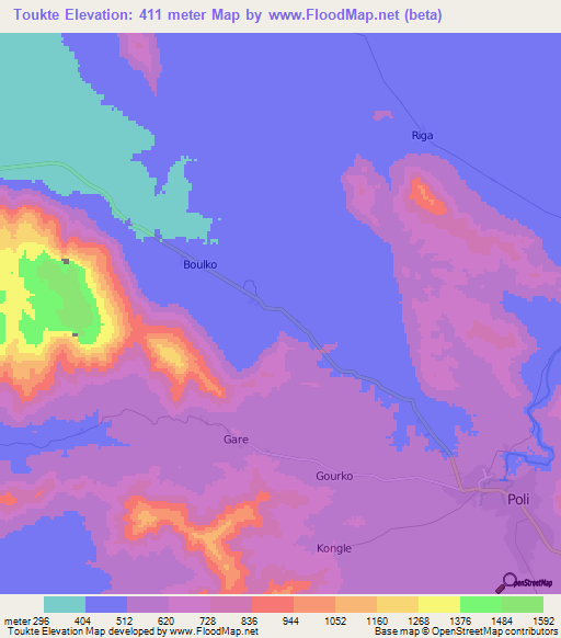 Toukte,Cameroon Elevation Map