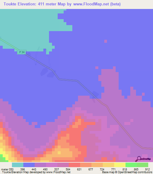 Toukte,Cameroon Elevation Map