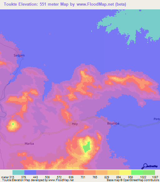 Toukte,Cameroon Elevation Map