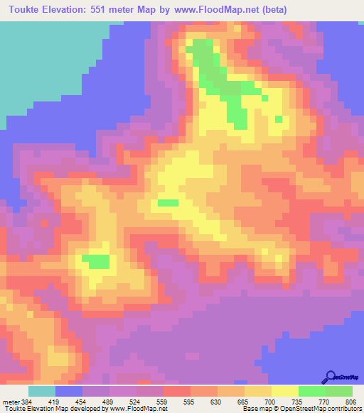 Toukte,Cameroon Elevation Map