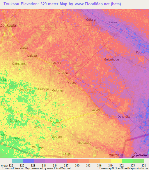 Touksou,Cameroon Elevation Map