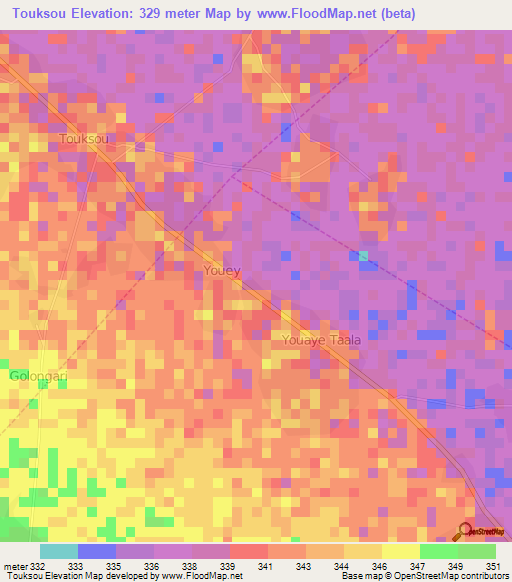 Touksou,Cameroon Elevation Map