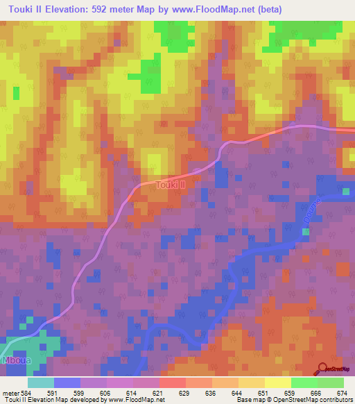 Touki II,Cameroon Elevation Map