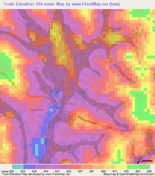 Touki,Cameroon Elevation Map