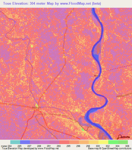 Toue,Cameroon Elevation Map