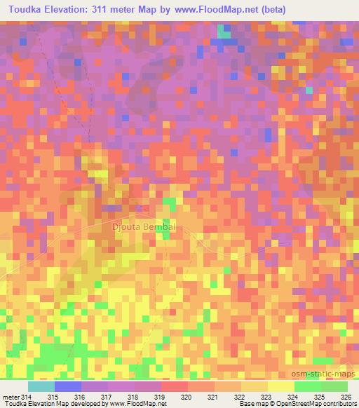 Toudka,Cameroon Elevation Map