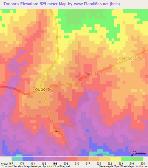 Touboro,Cameroon Elevation Map