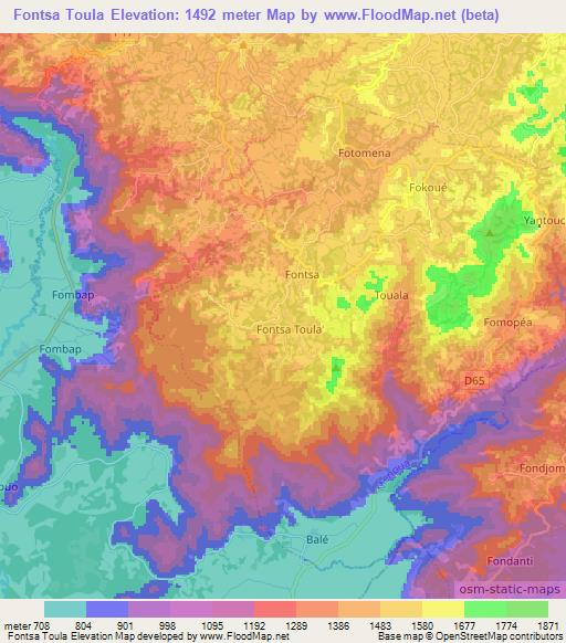 Fontsa Toula,Cameroon Elevation Map