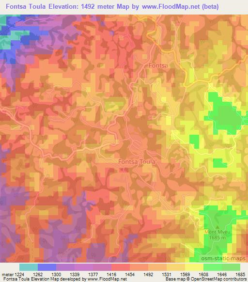 Fontsa Toula,Cameroon Elevation Map