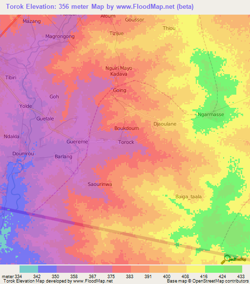 Torok,Cameroon Elevation Map