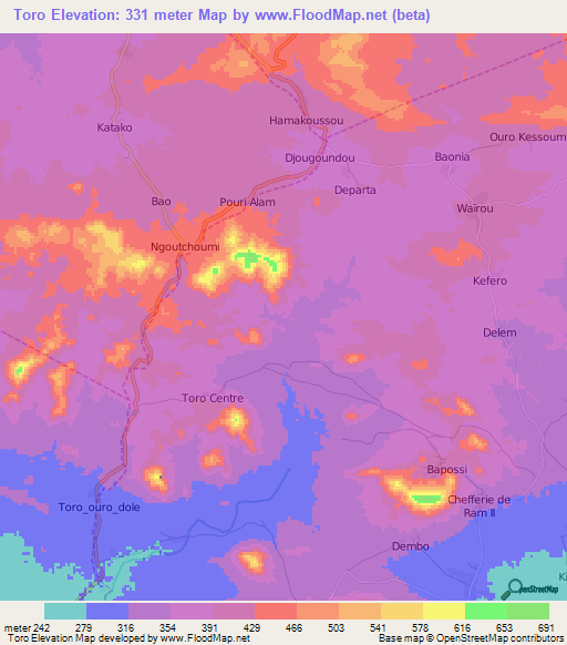 Toro,Cameroon Elevation Map