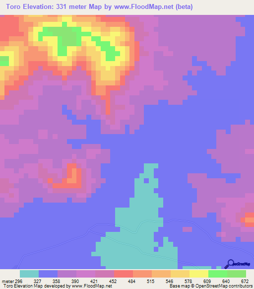 Toro,Cameroon Elevation Map