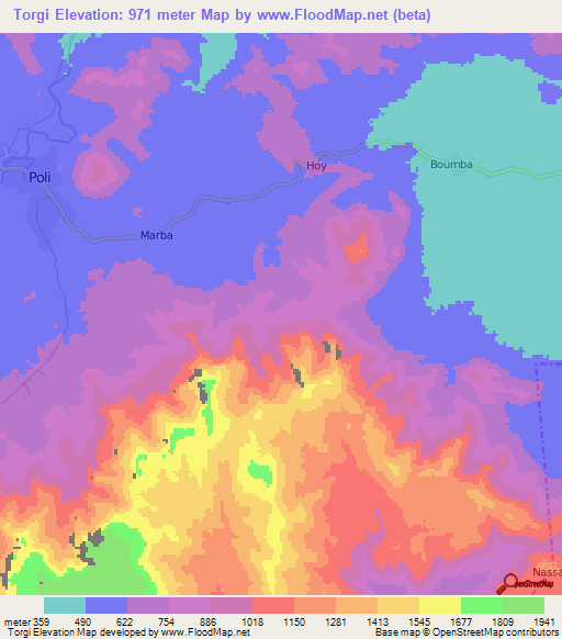 Torgi,Cameroon Elevation Map