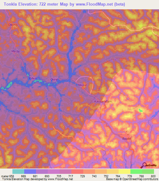 Tonkla,Cameroon Elevation Map