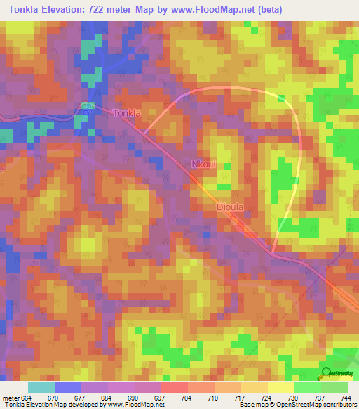 Tonkla,Cameroon Elevation Map