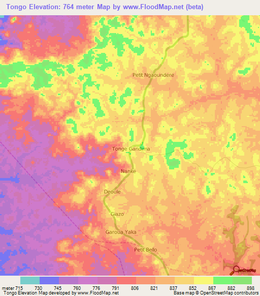 Tongo,Cameroon Elevation Map