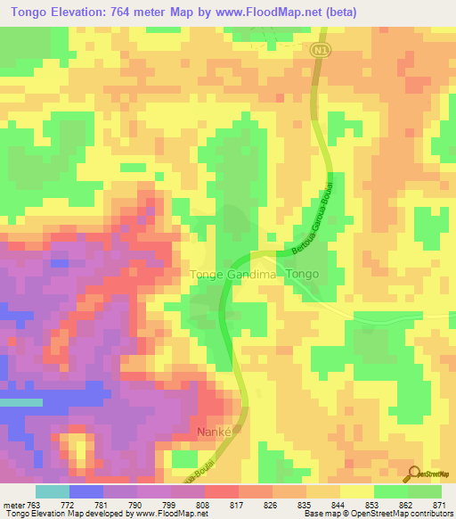 Tongo,Cameroon Elevation Map