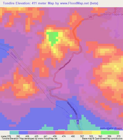 Tondire,Cameroon Elevation Map