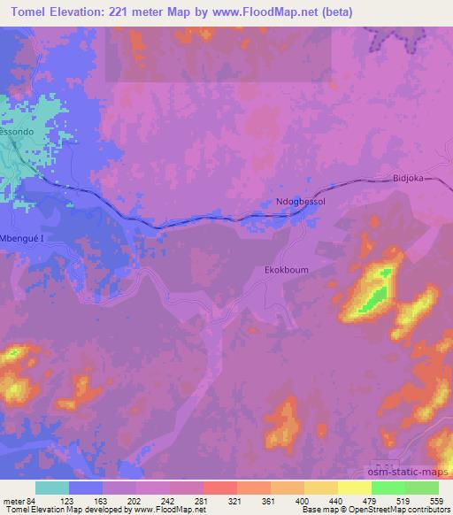 Tomel,Cameroon Elevation Map