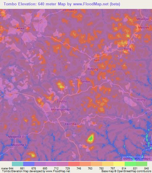 Tombo,Cameroon Elevation Map