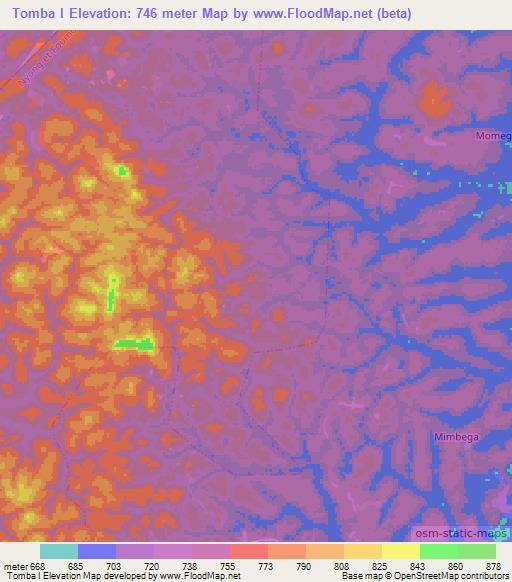 Tomba I,Cameroon Elevation Map