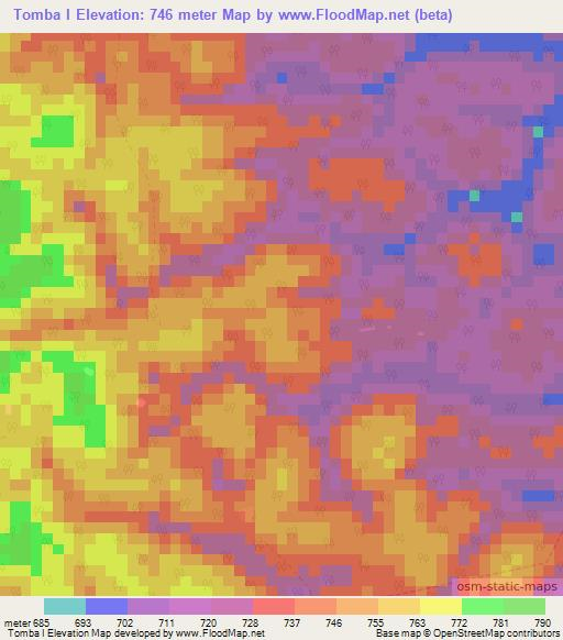 Tomba I,Cameroon Elevation Map