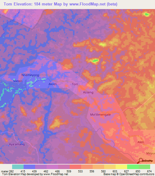 Tom,Cameroon Elevation Map