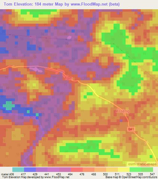 Tom,Cameroon Elevation Map