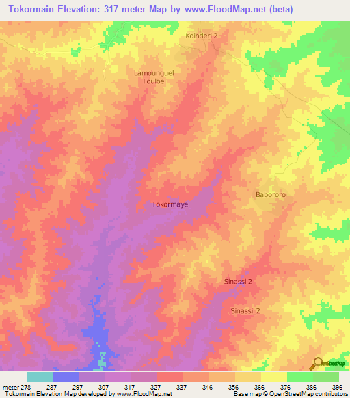 Tokormain,Cameroon Elevation Map