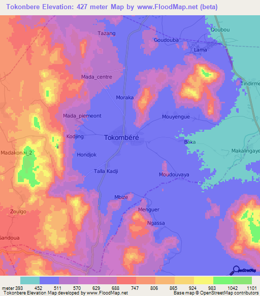 Tokonbere,Cameroon Elevation Map