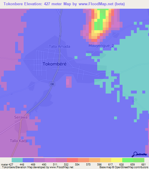 Tokonbere,Cameroon Elevation Map