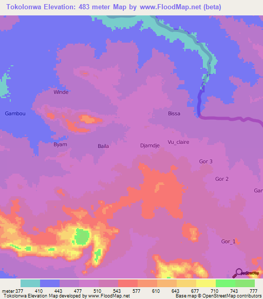 Tokolonwa,Cameroon Elevation Map