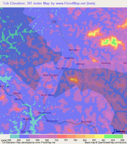 Toh,Cameroon Elevation Map