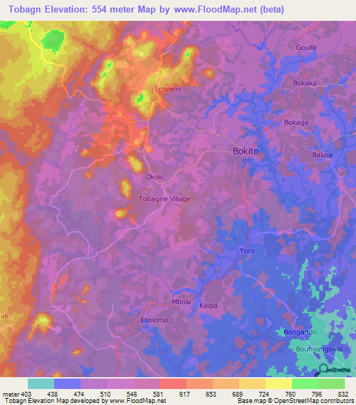 Tobagn,Cameroon Elevation Map