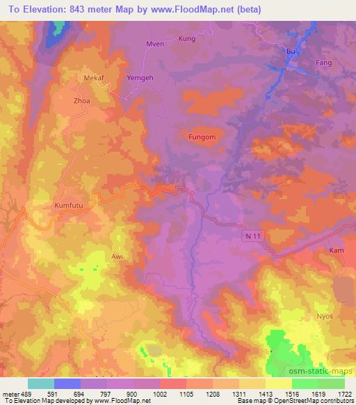 To,Cameroon Elevation Map