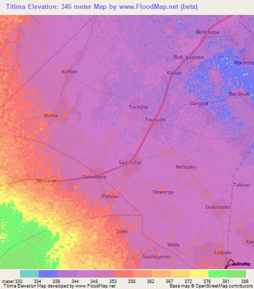 Titima,Cameroon Elevation Map